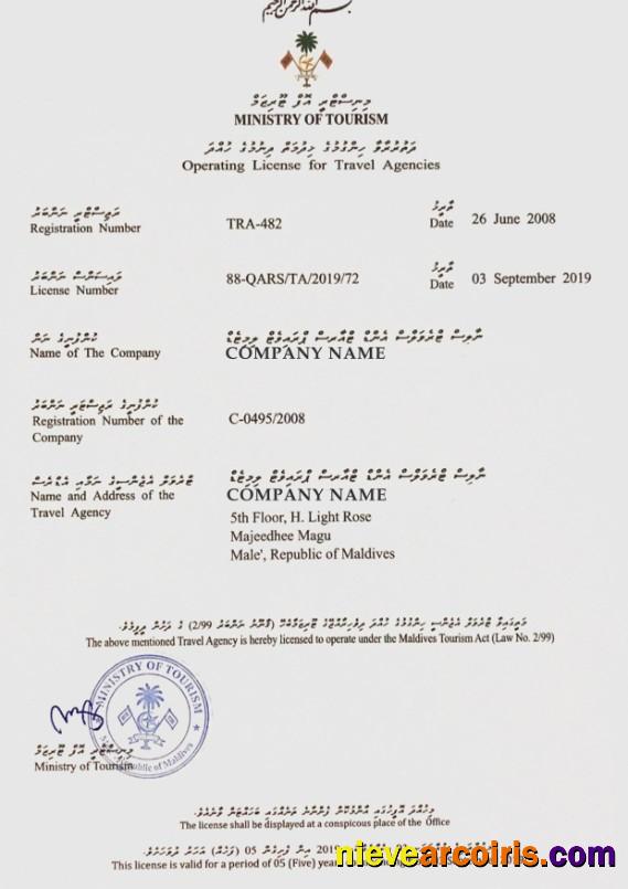 The Maldives Operating License for Travel Agencies